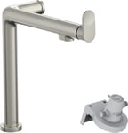 hansgrohe Robinet de cuisine Aqittura M91 avec filtre à eau, robinet 3 voies avec bec hauteur 240 mm, réglable en 2 niveaux à 60° ou 110°, 1 type de jet, finition en acier inoxydable