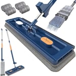 360° Rotationsbar Flat Mop-set med Mikrofiberdynor för Hårdträ och Kakel Blue + 4 rags