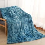 Couverture, Couverture en Fausse Fourrure Moelleuse, Plaid Polaire , Couvre lit, Plaid Doux, Couverture canape 160x200cm bleu - Ahlsen