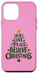 iPhone 12 mini Cute Green JOY LOVE PEACE BELIEVE CHRISTMAS Tree Girls Pink Case