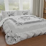 PETTI Artigiani Italiani - Housse de Couette Une Place et demie 200 x 200 cm, Parure de lit Microfibre avec Impression numérique + 1 taie d'oreiller 50 x 80 cm - Made in Italy - Noeud Gris