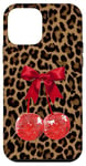 Coque pour iPhone 12 mini Red Cherry Boule disco Y2K Coquette sur Léopard Guépard