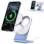 Chargeur Mag Safe BHHB Chargeur sans Fil Chargeur mag-Safe avec Support pour iPhone 16/15/14/13/12/Xs/X/Xr/8 Série et Air Pods 4/3/2/Pro (Bleu)