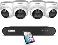 ZOSI 5MP Kit Caméra Surveillance PoE, 2.5K 8CH H.265+ NVR PoE avec 4X 4MP Caméra Extérieure, Détection Humaine, Sirène et