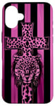 Coque pour iPhone 16 Plus Motif croix violet rayé Christian Faith Fashion