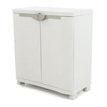 Armoire basse 2 portes intérieur/extérieur coloris beige - Longueur 90 x Profondeur 45 x Hauteur 100 cm -PEGANE-