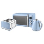 Swan Retro Triple Pack Blue - 1.5L Jug Kettle, 4 Slice Toaster & 800W Microwave