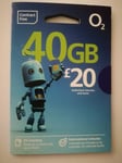 O2 PAYG Sim Card International Big Bundle 40GB for £20 NB *ZERO CREDIT INCLUDED