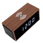 Digital Alarm Clock Wireless Charger Function MDF PVC LED Display Brown Inde GHB