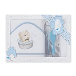 Interbaby Serviette à Capuche pour bébé Osito BAÑERA en Blanc et Bleu avec Set de Brosse et Peigne - 900 g