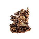 lachineuse - Statuette Bouddha Rieur Dragon Tortue - Statue Bouddha 12 cm Coloris Doré - Décoration Feng Shui - Objet Déco Zen Chinoise pour Maison - Idée Cadeau Traditionnel Chine Asie Porte Bonheur