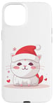 iPhone 15 Plus White Christmas Cat | Cute Cartoon Holiday Kitten Kitty Case