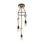 Eglo Suspension Rampside à 3 Ampoules Vintage Industrial Rétro Suspension en Acier et Corde Naturelle Noir Naturel Lampe de Table de Salon Suspendue avec Douille E27