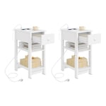 WOLTU Table de Nuit Lot de 2 avec Prises Intégrées et Ports USB, Table de Chevet pour Adulte avec Tiroir et Étagères de Rangement, Tables d'Appoint pour Chambre, Salon, Blanche, 30x45x65cm, NTS20ws-2