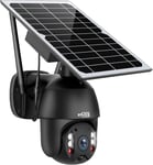 Camera Surveillance Sans Fil Exterieure,Camera Solaire Wifi Autonome Ptz Avec Panneau Solaire,Battries,Vision Nocturne Coulee De 20M,Detection De Mouvement,Audio Bidirectionnel,Etranche