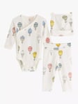 Lindex Baby Hot Air Balloon Print 3 Piece Set, Light Dusty White