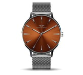 Nation of Souls Argo Collection Silver Gloss and Coffee Unisex 42mm Stainless Steel Case Wrist Watch with 20mm Mesh Strap British Designed Watches