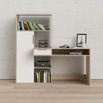 Dmora - Bureau multifonction avec bibliothèque, tiroir et porte, coloris blanc et chêne, 162 x 155 x 60 cm, avec emballage renforcé