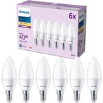 Philips - pack de 6 ampoules led E14 format flamme, 40W, blanc chaud (929003541136)