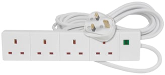 Mercury 4-way extension lead, surge protection, 5.0m