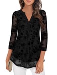 Flikity Blouses for Women UK Dressy Casual 3/4 Sleeve Tops for Women UK 2024 Office Work Dress Shirts Fall Clothes Tunic Tops to Wear with Leggings Funeral Attire for Women Black Floral M