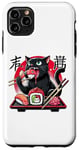 Coque pour iPhone 11 Pro Max Chat noir mangeant des sushis Anime drôle chat amateur de sushi