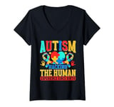 Womens Hacking the Humans Experience since Birth Autism V-Neck T-Shirt