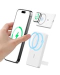 Auskang Magnetic Power Bank 5000mAh, Wireless Fast Charging Portable Charger, Foldable Stand Power bank, Mini Battery Pack Compatible For iPhone 12/13/14 Plus/Mini Series (White)