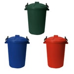 3 x 50L Bin W/ Cliplock Lid Kitchen/Garden Waste Storage UK - DarkGreen+Blue+Red