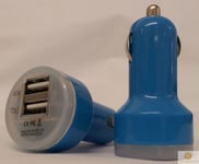 BLUE Universal Dual USB Cable Car Cigarette Lighter Charger Adapter 2 Double New