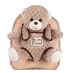 PERLETTI Sac à Dos Peluche Nounours Enfant 3 4 5 Ans - Cartable Mignon et Doudou Animal Teddy Bear pour École Maternelle -et Sacoche Douce avec Ours pour Petit Fille Garçon - 21x27x9cm (Ours Brun)