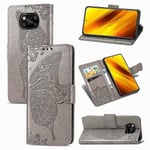 Yhteensopiva Xiaomi Poco X3 Pro -lompakkokotelon Butterfly-kohokuvioidun Pu-nahkaisen kickstand-korttipaikan kanssa Flip Folio Cover