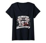 Womens 15th Wedding Anniversary Celebrating 15 Years Matching Gift V-Neck T-Shirt