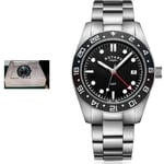 ROTARY GB03014/04 GMT Henley Men's Silver Stainless Bracelet Black Dial Watch