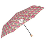 PERLETTI Parapluie Pliant Femme en Tissu Recyclé Rose et Vert - Parapluie Automatique Ecologique en Bois - Parapluie Mini Pratique Portable - Parapluie Green Pliant Résistant au Vent (Tulipes Roses)