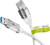 goobay USB-A 3.0 vers RJ45 Ethernet CAT 6 câble Slim/câble adaptateur/connexion Internet par câble stable avec routeur/commutateur réseau/adaptateur USB vers RJ45 / 1 Gbit/s / 15 m / 74384 / Blanc