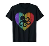 Octopus Love | Colorful Wooden Heart | Colored Planks T-Shirt