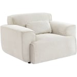 Sweeek - Fauteuil velours côtelé. blanc crème. lignes arrondies. coussin fourni. Wallas. l 116 x p 97 x h 73cm