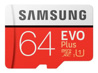 Samsung EVO Plus MB-MC64HA - Carte mémoire flash (adaptateur microSDXC vers SD inclus(e)) - 64 Go - UHS-I U3 / Class10 - microSDXC UHS-I