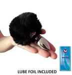 BUNNY TAIL METAL BUTT PLUG 1.6 Inch Plug Black Fluffy Tail Unisex Sex Toy