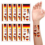 Drapeau Allemand Tatouages Temporaires,Faux Autocollant De Tatouage Imperméable,Drapeau Allemagne Faux Tatouage pour Euro 2024,Coupe du Monde,WM Party Décorations,10PC