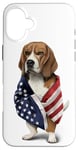 Coque pour iPhone 16 Plus Beagle Dog Patriot Wrap dans le drapeau des USA American Spirit