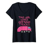 Womens This Girl Loves Garbage Trucks, Female Truck Driver V-Neck T-Shirt