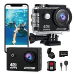 TIMNUT Sport Caméra 4K 30FPS avec Carte SD 64G, HD 20 MP Caméra d'action WiFi, Caméra Étanche 40m avec Microphone, Télécommande, 170° Caméras avec 2 batteries Kit d'accessoires pour montage sur casque