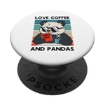 Ours panda amusant buvant du café vintage coucher de soleil PopSockets PopGrip Adhésif