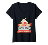 Womens Eat Popcorn Watch Movies Ignore the World Movie V-Neck T-Shirt