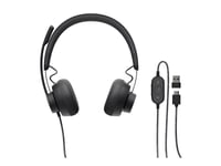 Logitech Zone Filaire - Micro-casque - sur-oreille - filaire - USB-C - graphite