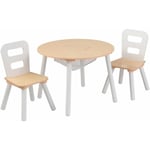 Ensemble Table Ronde avec Rangement et 2 Chaises en Bois pour Enfants, Table Enfant avec 2 Chaises, Meuble de Rangement, Chambre Enfant, - Sollbry