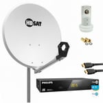 Pack HDSAT Parabole satellite acier 60cm + LNB single + Récepteur FRANSAT + Câble HDMI