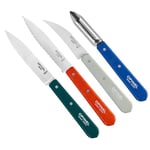 Opinel - Coffret de 4 Couteaux de Cuisine Les Essentiels Primo - N°112 Office, N°113 Cranté, N°114 Légumes, N°115 Éplucheur - Manche en Bois de Hêtre Verni